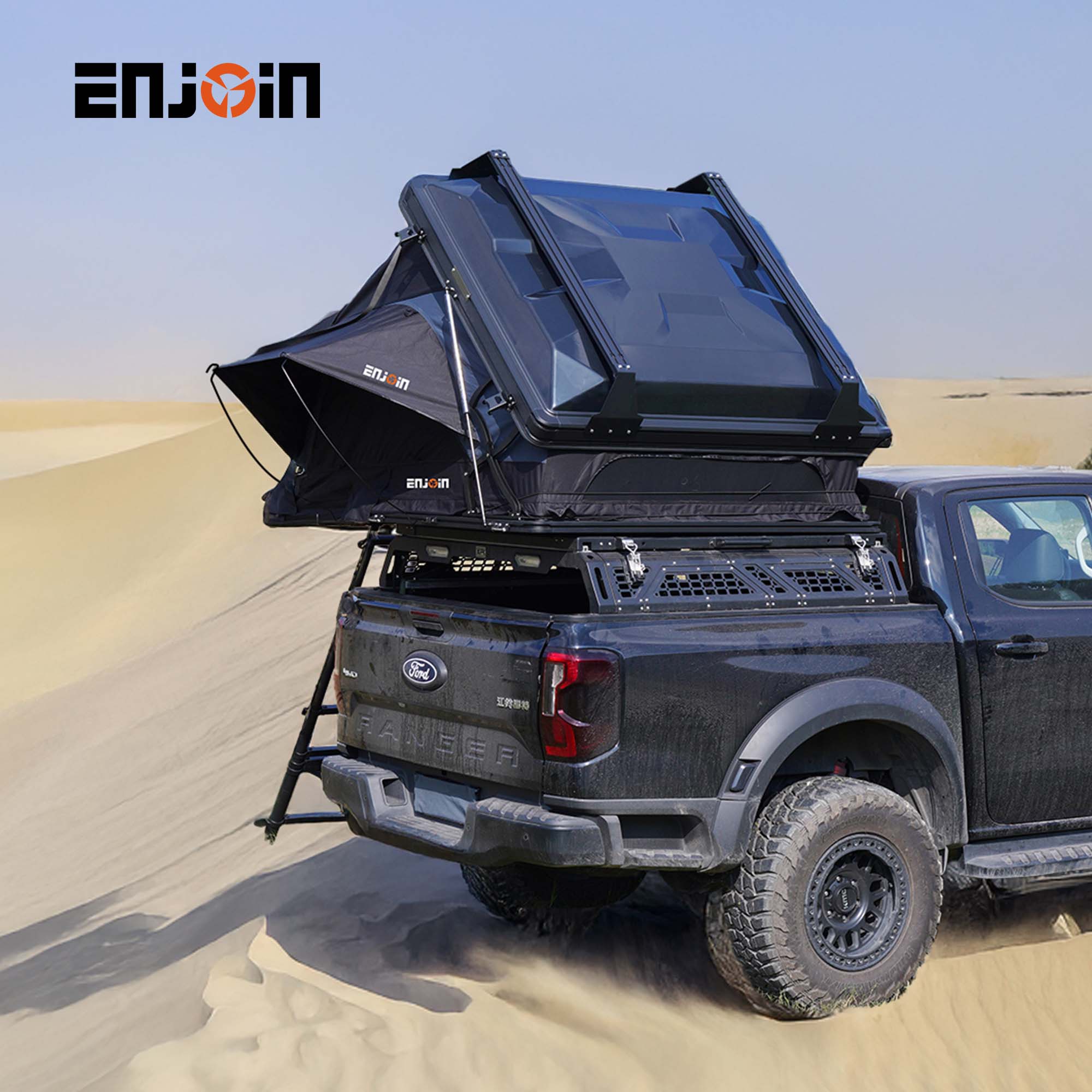 Side-Open Hard Shell Rooftop Tent with Top Roof Rack