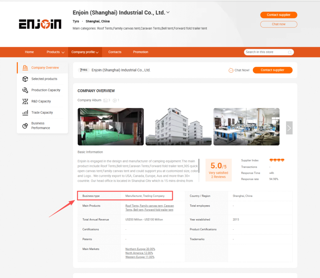 enjoin alibaba business type is manufacturer and trading company